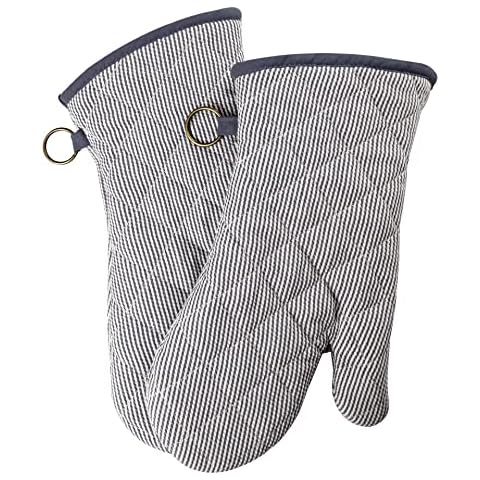 ARCLIBER Oven Mitts 1 Pair of Quilted Lining - Heat Resistant Kitchen Gloves,Flame Oven Mitt Set,Grey