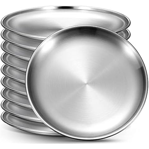 Toddlers Kids 18/8 Stainless Steel Plates, HaWare Durable Metal 304 Feeding  8in Dishes for Serving/Snack/Camping, No Plastic and Dishwasher Safe - 4