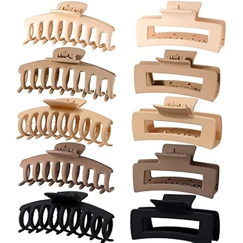 10 Pack 4.4 Large Hair Clips,Claw Clips,Hair Clips for Women & Girls,2  Styles 5 Colors Internal tooth design Strong Hold Matte Claw Hair Clips for  Women Thick Hair & Thin Hair, 90's