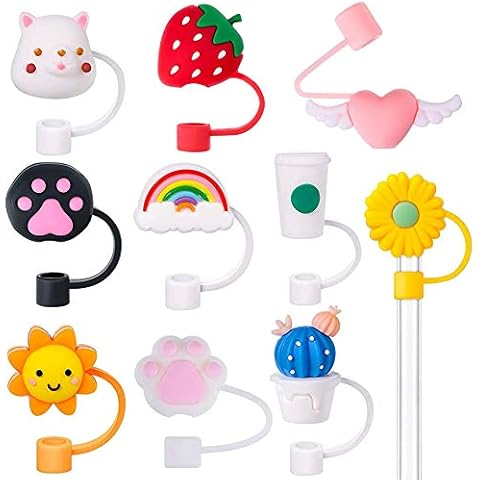 20 Pieces Straw Cover Cap Reusable Silicone Straw Toppers Drinking Straw  Tips Lids for 6-8 mm Cute Straws Plugs (Not include Straw) 