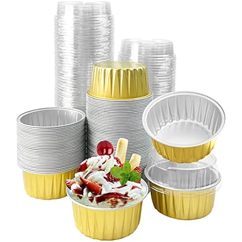 Aluminum Cupcake Liners with Dome Lids 50 Pack, 5oz Foil Baking
