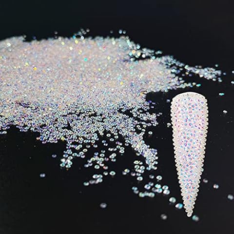  5000Pcs Ultra Mini 1.2mm Diamond DIY Glass Sand Rhinestones  Beads Iridescent Crystals Long Lasting AB Shine Like Swarovski for Nail Art  DIY Crafts& Nail Beauty Makeup (Gel Glue Not Included) 