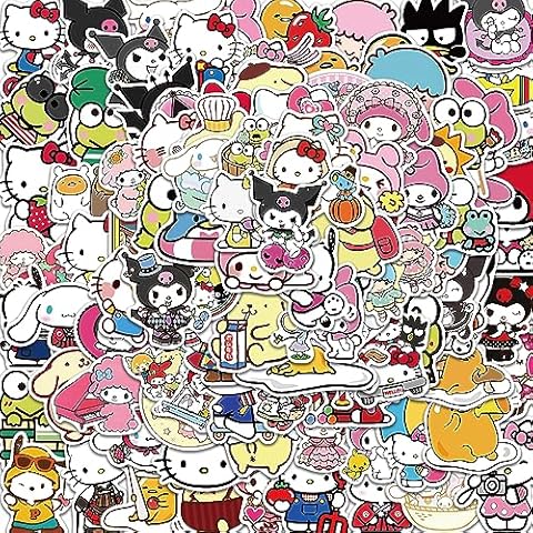 Cannity Hello Kitty Stickers, 50pcs Cute Stickers White Theme Kawaii Cat Stickers for Kids Teens Adults, Vinyl Waterproof Stickers Pack for Laptop