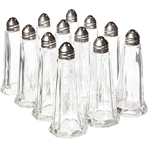 1 oz. (Ounce) Classic Tower Style Salt & Pepper Shaker, Restaurant Shakers,  Chrome Top, Glass Body - Set of 2