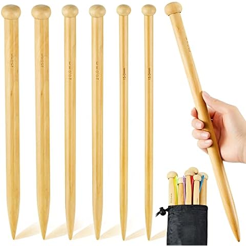 Bamboo Knitting Needles Set for Beginners Adults 9-Inch Single Point, 18 Pairs Straight Wooden Knitting Needles US Size 2-10 (2.0-10.0mm), Wood