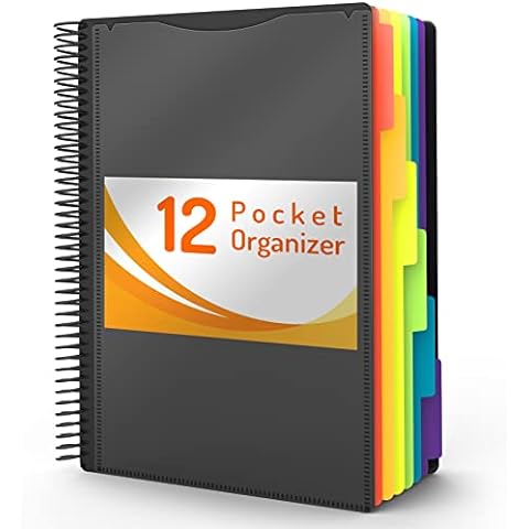 24 Pocket Poly Spiral Project Organizer (2pack), Heavy Duty, with Utility  Pouch, 1/3 Cut Tabs, 12 Tab Color Dividers, Clear View Front Cover, Letter
