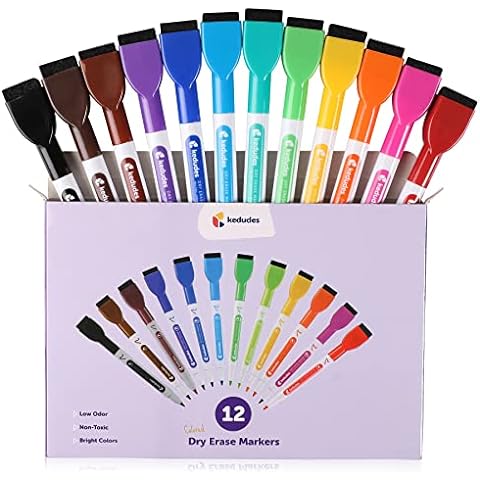 Kedudes Dustless Chalk With Eraser (24 Pack) - 12 Colored