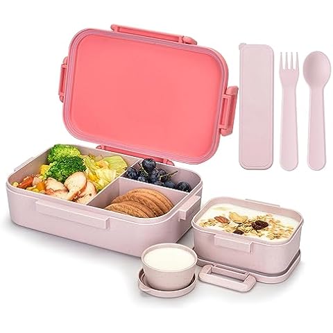 Freshmage Salad Lunch Container to Go 52-oz Salad Bowls with 3 Compartments Salad Dressings Container for Salad Toppings Snacks Men Women (Pink)