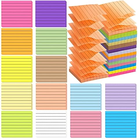 Lined Sticky Notes 3X3, 7 Color Bright Colorful Sticky Pad, 14 Pads/Pack,  80 She