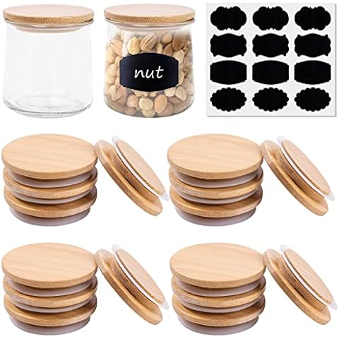 Oui Yogurt Jar Lids - 6 Pack Oui Lids- Natural Bamboo Wood with Silicone  Sealing Rings and Oui Yogurt Bottle Label,For 5 Oz Oui Yogurt Jars 