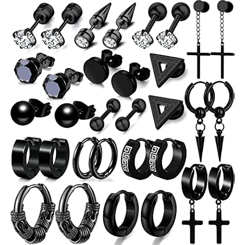 Screw Back Titanium Surgical Stainless Steel Earrings Black Packs  Hypoallergenic for Women Men Sensitive Ears Cubic Zirconia Simulated  Diamond CZ