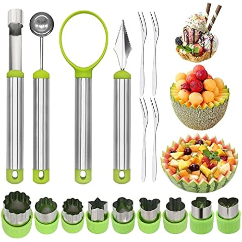 Melon Baller Scoop,Stainless Steel Fruit Decoration Carving Knife,Melon  Watermelon Cantaloupe Ice Cream Sorbet Dessert Dual Function Ball Spoon for  Kitchen Tools (Silver) 