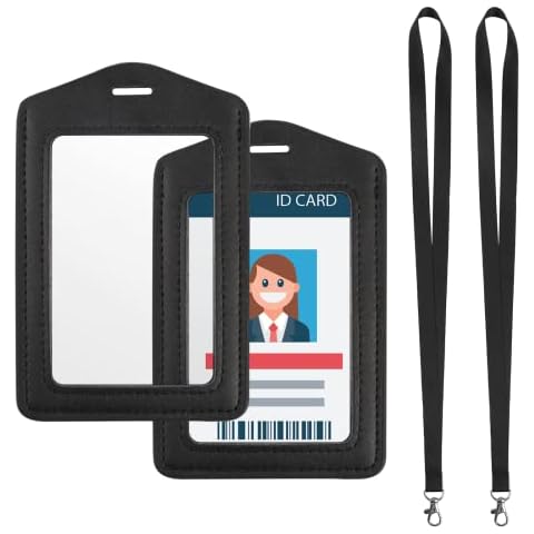 5 Pack - Premium 2 Card ID Badge Holders - Rigid Hard Plastic - Vertical or  Horizontal Orientation with Open Face by Specialist ID (Black)