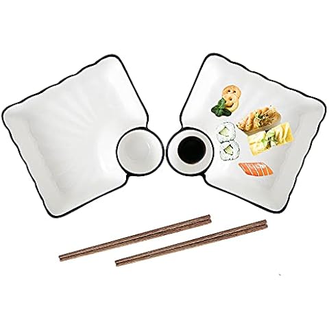 BOSILI Japanese Sushi Plates set of 4, 9.7 Inch Ceramic Rectangular Sushi  Platters set of, Rectangular Plates for Sushi