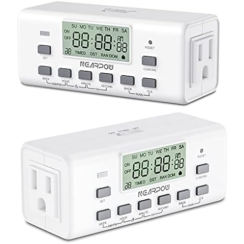 24 Hour Programmable Digital Timer Outlet (2 Pack), ON/OFF Program, LCD  Display, Mini Indoor Single Plug-In Outlet Timer, 125V 15A for Seasonal  Light, Lamp, Heater, Portable Fan, Aquarium - Ideal Supply Inc (