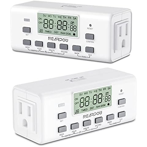 Fosmon [ETL Listed] 125V/15A/60Hz Weekly Programmable Timer - White - 2 Pack