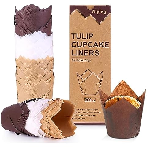 [Nordic Paper] 200pcs Tulip Cupcake Liners for baking cups with four fancy  designs EU Parchment paper Standard Size Tulip Muffin liners, Cupcake