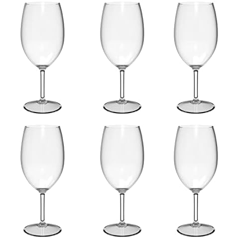 Red Co. Classic Tulip Shaped Long Stem Clear Plastic Outdoors Break  Resistant Wine Glass with Multicolor Base, Set of 6 - 12 oz.