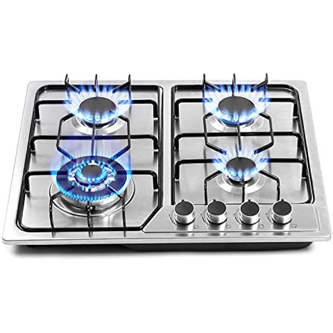 Karinear Electric Cooktop 110V, 12'' Stainless Steel Built-in and  Countertop Electric Stove top 2 Burners with Knob Control, 16 Power  Levels,Over-Heat