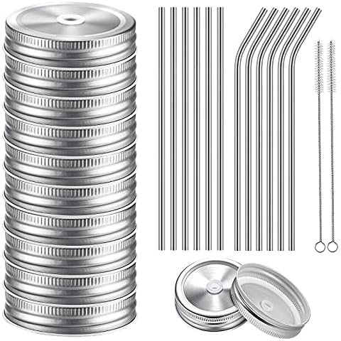 26 Pack] WIDE Mouth Mason Jar Lids for Ball, Kerr, etc with Straw Hole/ Straws/Silicone