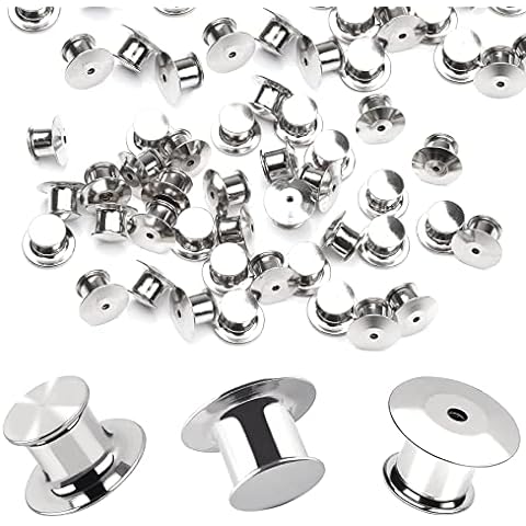 50 Sets Silver & Black Rubber Clutch Pin Backs With Tied Pins Base