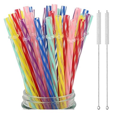 ALINK 12-Pack Reusable Clear Plastic Glitter Straws, 13 inch Extra Long  Tumbler Straws for 1 Gallon, 64/32 oz Water Bottles, Plus Cleaning Brush