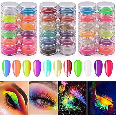 Ownest 12 Boxes Pigment Nail Powder, Colorful Fluorescent Color Nail  Pigments Dust Nail Glitter Gradient Iridescent Nail Art Decoration, Neon  Nail