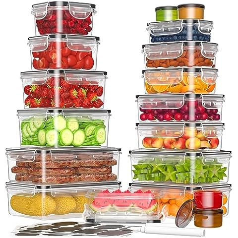 DuraHome Food Storage Containers with Lids 8oz 16oz 32oz Freezer Deli Cups Combo Pack 44 Sets BPA-Free Leakproof Round Clear Takeout