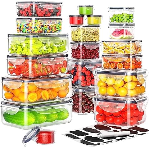  Skroam 24 Pack Airtight Food Storage Containers with Lids for  Kitchen Pantry Organization and storage, BPA Free, Plastic Canister Set for  Cereal, Pasta, Flour & Sugar - Spoon Set, Labels 