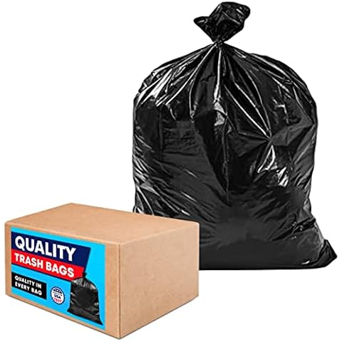 65 Gallon Trash Bags, (50 Case W/Ties) Large Black Heavy Duty Can