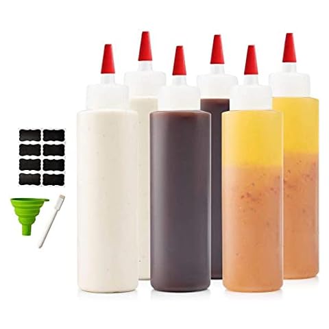 BRIGHTFROM Condiment Squeeze Bottles, 8 Ounce BPA Free Squirt Bottle with  Red Top Cap, Great for Syrup, Ketchup, Mustard, Sauces, Dressing, Oil, Arts