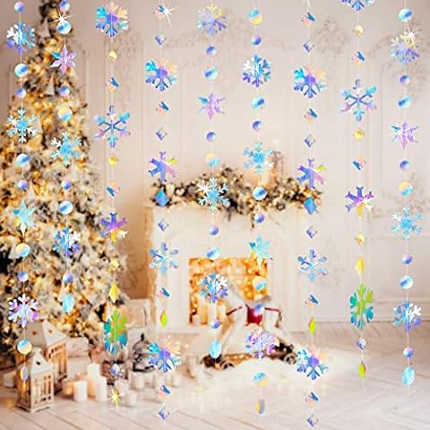 Christmas winter Hanging Snowflake Decor 12PCS Garland & 12PCS 3D silver  24pcs