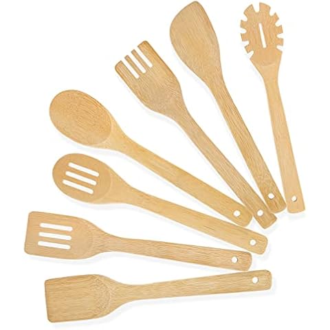 Wooden Spoons for Cooking 7-Piece, Kitchen Nonstick Bamboo Cooking Utensils  Set, Durable and Healthy Bamboo Wooden Spatula Spoon for Cooking, Eisinly