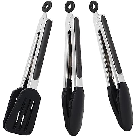 Riveira Tongs for Cooking with Silicone Tips | 9 and 12-Inch Pieces Set | Non-Stick Kitchen Grill Tongs | BBQ Grilling Tong | 550°F High