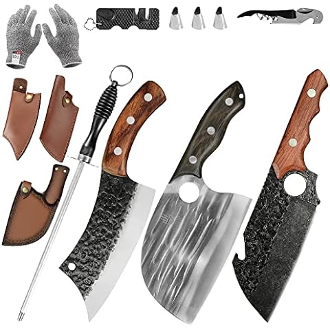 12pcs Butcher Knife Set Hand Forged chef knife Boning Knife With Sheath  High Carbon Steel Carving Knife Fish Knife Chef Knife For Kitchen, Camping