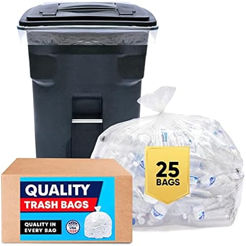 Tasker Clear Trash Bags, 33 Gallon, 100/Count, Large Clear Plastic Recycling Garbage