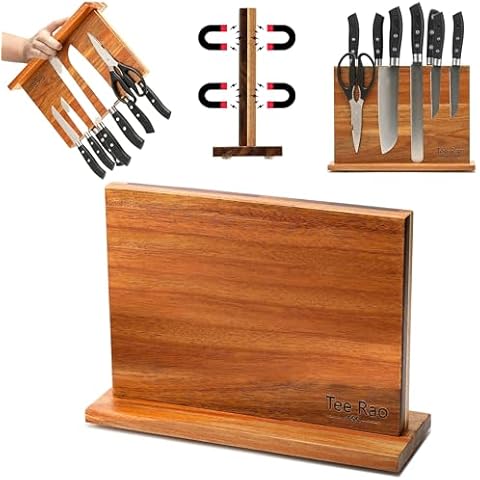 ENOKING Magnetic Knife Block Natural Wooden Knife Block with Double Side  Magn