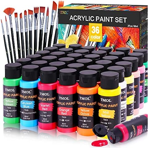 Acrylic Paint Set of 36 Colors 2fl oz 60ml Bottles with 12 Brushes,Non  Toxic Paint No Fading Rich Pigment for Kids Adults Artists Canvas Crafts  Wood Painting