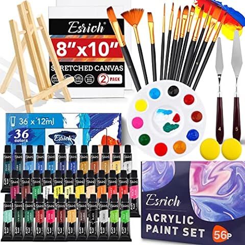 ESRICH 40PCS Acrylic Paint Set,Professional Painting Supplies with Acrylic  Paint,Canvas Panels,Paint Brushes,Paint Knife,Sponge,Plastic Palette and