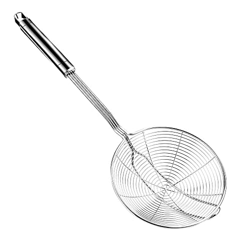 Hiware Solid Stainless Steel Spider Strainer Skimmer Ladle for Cooking and  Frying, Kitchen Utensils Wire Strainer Pasta Strainer Spoon, 5.4 Inch