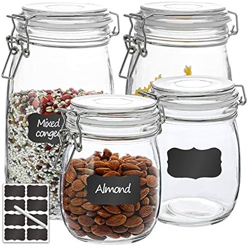 Wide Mouth Mason Jars 32 Oz, 8 PACK Large Glass Canning Jars with Metal  Airtight Lids and Bands, Extra Leak-Proof Colored Lids, Chalkboard Labels  and Marker 