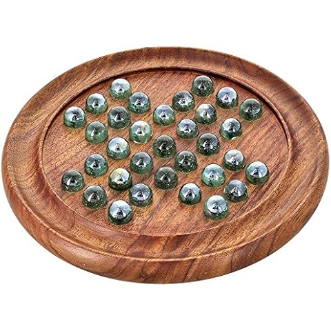Arolly Handcrafted Solitaire Board Game Set with 36 Natural Marbles -  Mahogany Wooden Finish Authentic Handmade Solitaire Boards