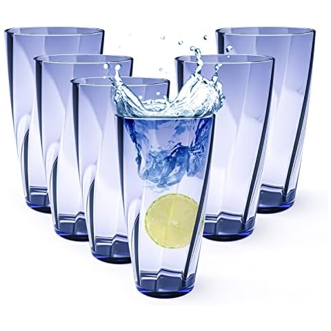 fulong 16 oz Plastic Highball Drinking Glasses, Set of 8 Water Beverage  Clear