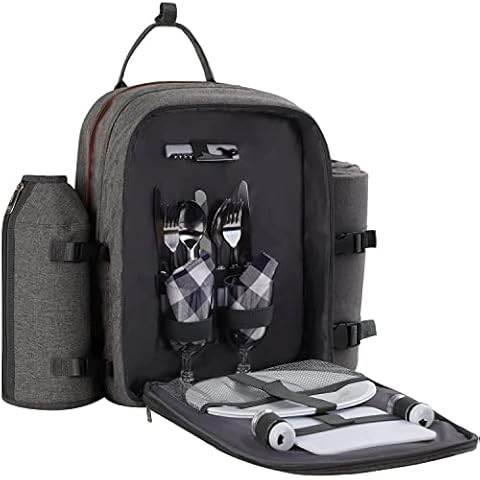  Apollo Walker Picnic Backpack Bag for 4 Person with Cooler  Compartment, Detachable Bottle/Wine Holder, Fleece Blanket, Plates and  Cutlery Set(4 Person, Navy) : Patio, Lawn & Garden