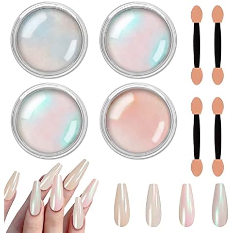 Laza White Pearl Chrome Nail Powder, 8 Colors Metallic Mirror Effect  Pigment, Ice Transparent Aurora Nail Glitter Dust Kit for Gel Nail Art  Decoration, Resin Craft, Gifts - Colorful White