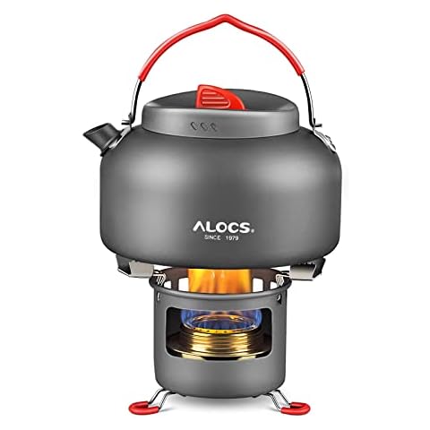 Alocs 1.3L Camping Kettle with Heat Exchanger Aluminum Portable Camping Tea  Kettle Compact Outdoor Hiking Picnic Camping Water Kettle Lightweight