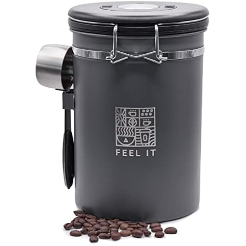 Bean Envy Coffee Canister - 22.5 oz Coffee Storage Container  and Organizer w/Stainless Steel Scoop, Date Tracker & Co2-Release Valve -  Essential Coffee Accessories, Steel : Home & Kitchen