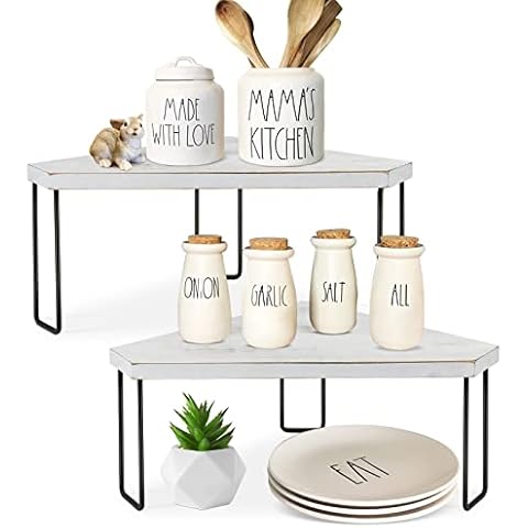 LUMAMU 2 Pack Stackable Corner Shelf Stand, Height Adjustable Cabinet  Corner Rack, Countertop Shelf Organizers for Plates, Dishes, Cabinet &  Pantry