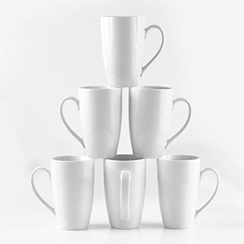 Amuse- Professional Gourmet White Mugs- Set of 6 (Pure White- 11 oz)