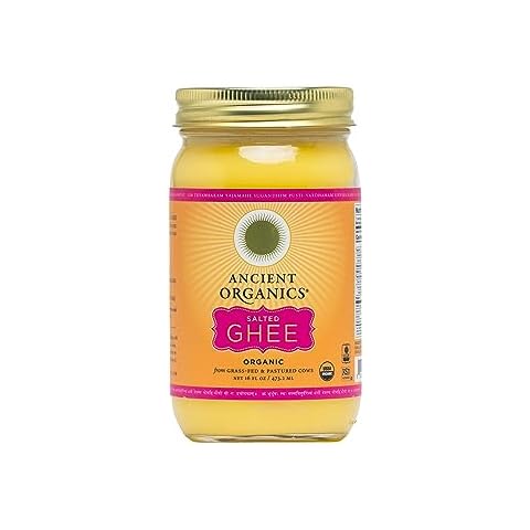 Ancient Organics Salted Ghee, Organic Grass Fed Gluten Free Clarified  Salted Ghee Butter with Vitamins & Omegas, Lactose Reduced, 100% Certified